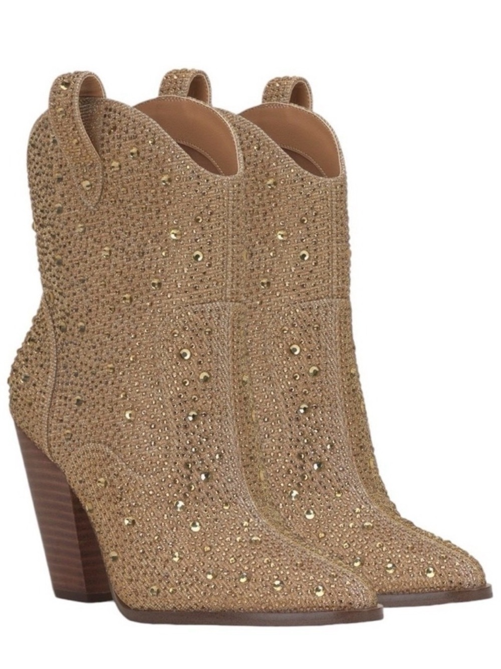 NWOB Jessica Simpson Tan Crystal-Embellished Western Ankle Boots